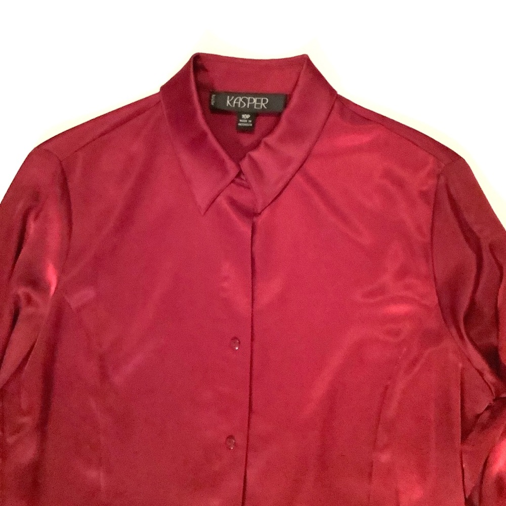 Kasper Petites satin button down shirt blouse 10P